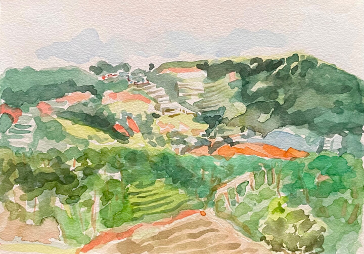 Painting titled "The Valley" by Uy Nguyen, Original Artwork, Watercolor
