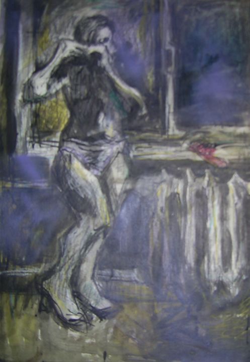 Rysunek zatytułowany „девушка у окна” autorstwa Владимир Фильев, Oryginalna praca, Atrament