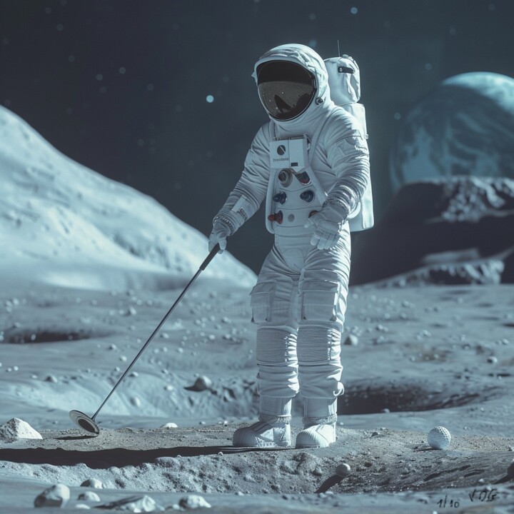 Arts numériques intitulée "Golf on the moon" par V.O.G., Œuvre d'art originale, Impression numérique