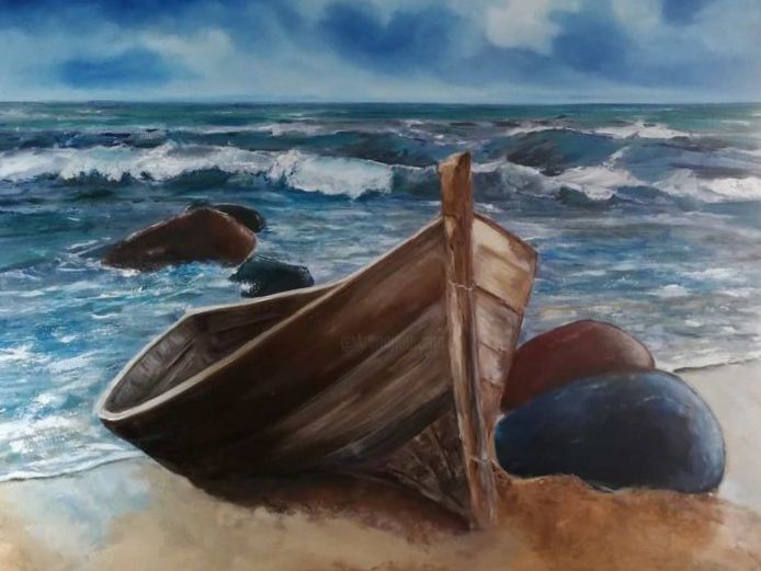 Pintura titulada ""la barque"" por Valerie Sorbets, Obra de arte original, Oleo