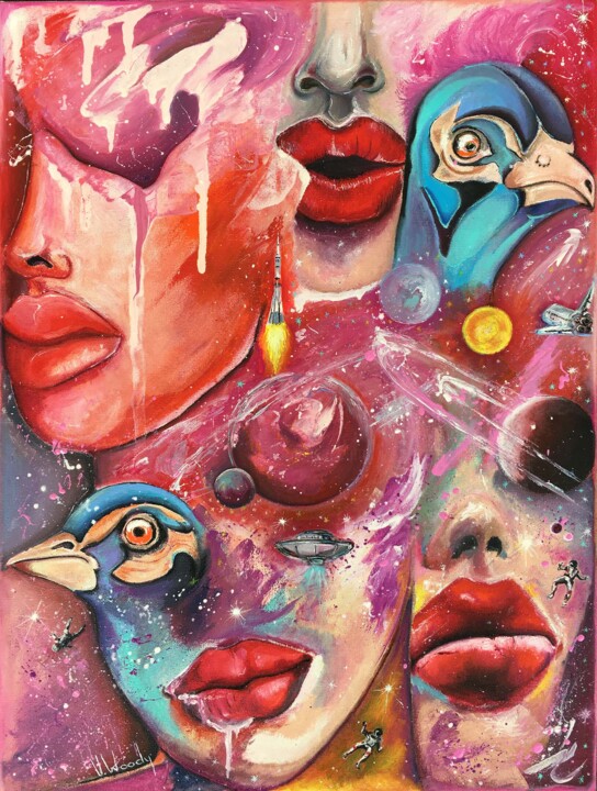 Pintura intitulada "Universe" por V.Woody, Obras de arte originais, Óleo Montado em Armação em madeira