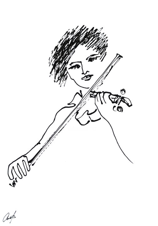 Zeichnungen mit dem Titel "The violinist plays…" von Vadim Studenov, Original-Kunstwerk, Acryl