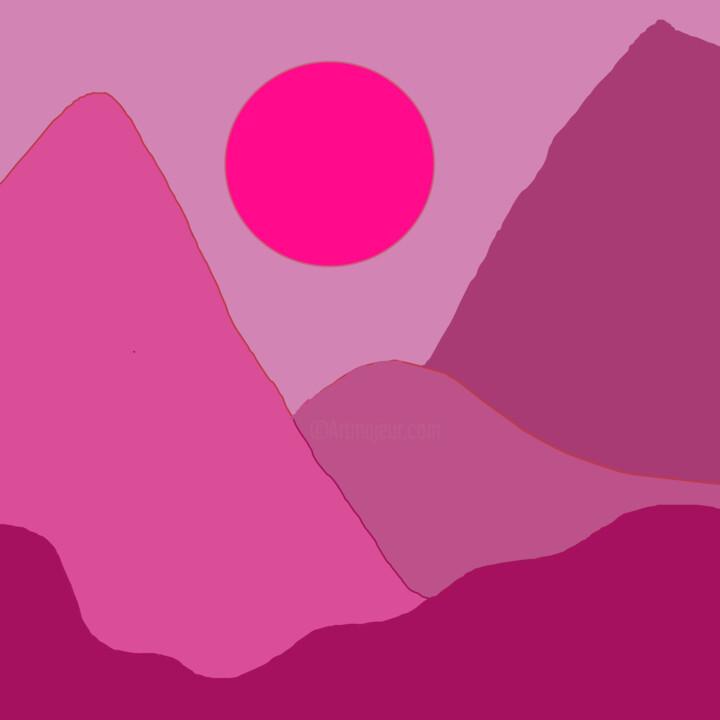 「Pink Sunset. Purple…」というタイトルの製版 Vafa Majidliによって, オリジナルのアートワーク, デジタルプリント