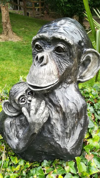 Sculpture intitulée "SCULPTURE CHIMPANZE…" par Valerie Perron, Œuvre d'art originale, Céramique