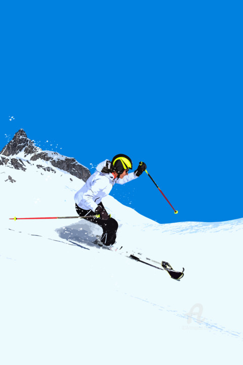Digital Arts titled "female ski driver" by Val Thoermer, Original Artwork, 2D Digital Work