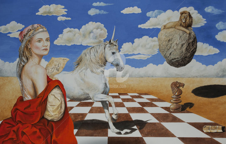 제목이 "La dama dell'unicor…"인 미술작품 Valentino Camiletti로, 원작, 온도