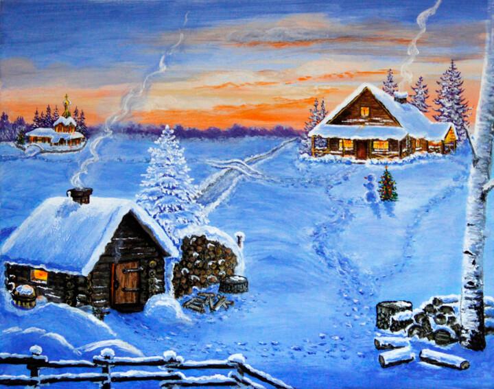 Painting titled "Christmas Eve" by Valentina Tsurikova, Original Artwork, Acrylic