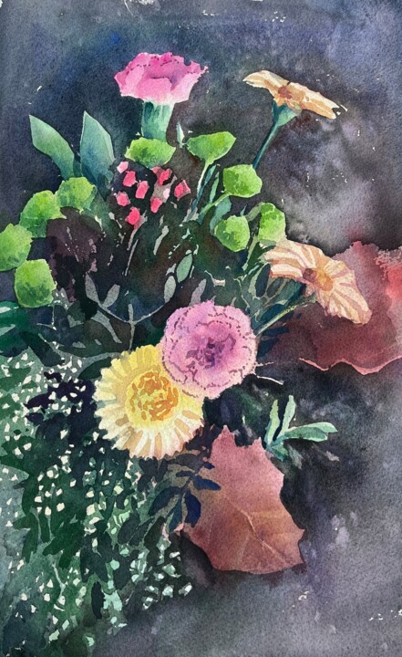 Painting titled "Autumn flowers" by Valentina Pushkareva, Original Artwork, Watercolor