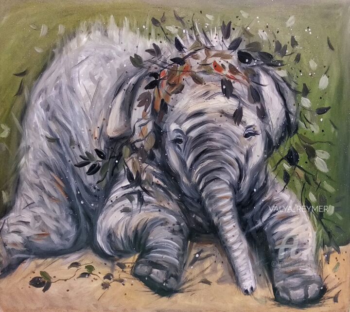 Pittura intitolato "Baby elephant" da Valentina Reymer, Opera d'arte originale, Olio