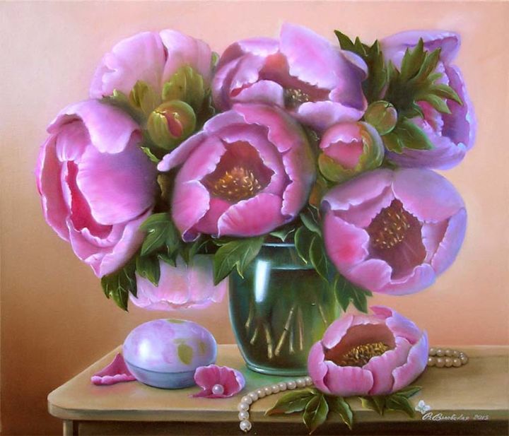 Pittura intitolato "Favorite peonies.…" da Valentina Valevskaya, Opera d'arte originale