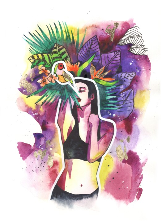 Malarstwo zatytułowany „EXOTIC YOU - tropic…” autorstwa Valeria Amirkhanyan, Oryginalna praca, Akwarela