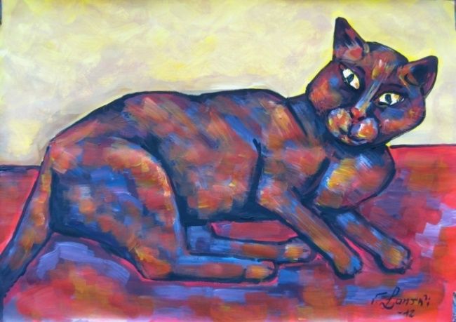 Painting titled "Katze" by Valeri Lanski-Waldt, Original Artwork