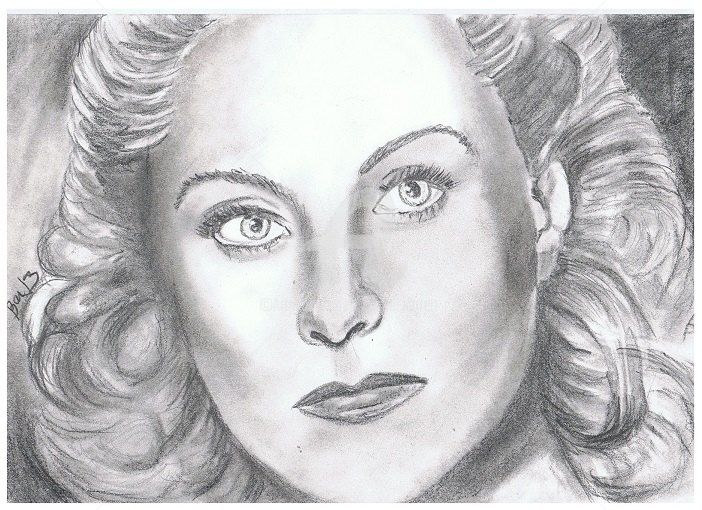 Dibujo titulada "Michèle Morgan" por Valérie Barrett, Obra de arte original, Grafito