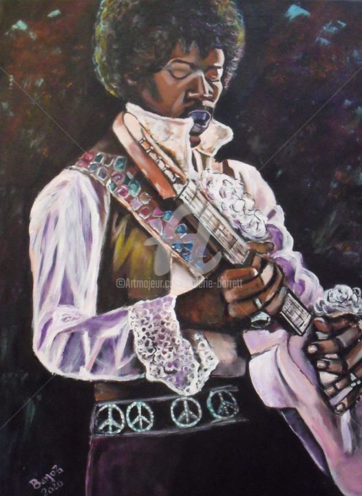 "Jimmy Hendrix" başlıklı Tablo Valérie Barrett tarafından, Orijinal sanat, Akrilik Ahşap Sedye çerçevesi üzerine monte edilm…