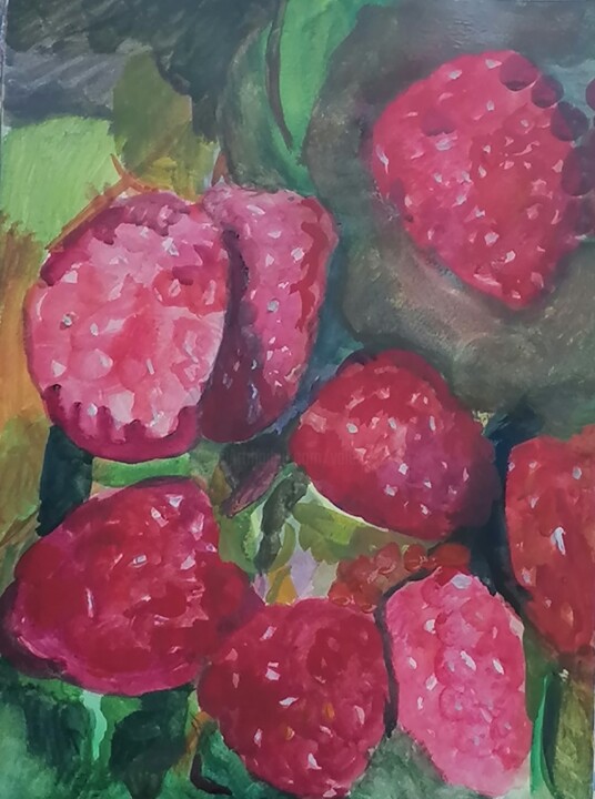 Drawing titled "Les Framboises" by Valérie Blum (Valery), Original Artwork, Watercolor