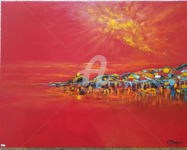 Peinture intitulée "COUCHÉ DE SOLEIL CO…" par Valerie Dragacci, Œuvre d'art originale, Huile