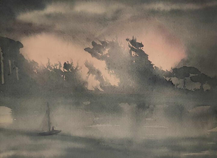 Peinture intitulée "Brume d'Enchantemen…" par Valérie Lafaiteur, Œuvre d'art originale, Aquarelle