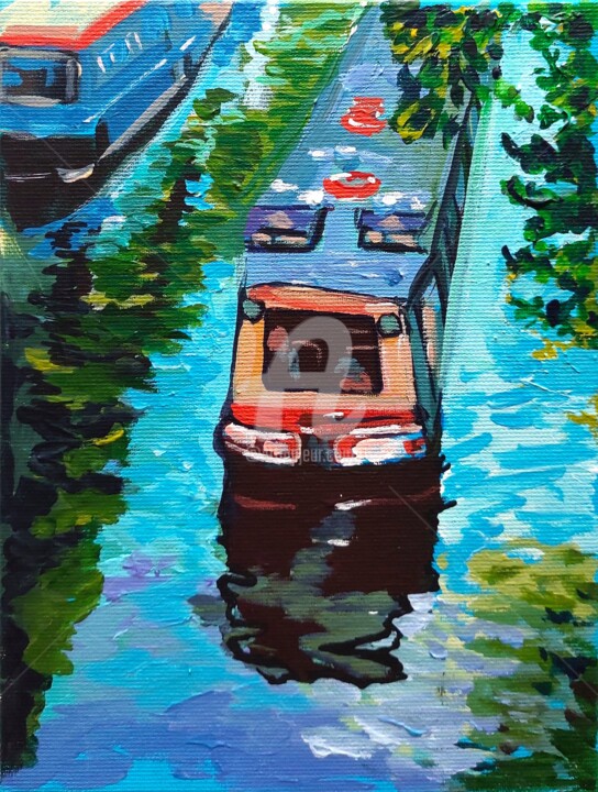 Schilderij getiteld "On The Thames -2-" door Valérie Le Meur, Origineel Kunstwerk, Acryl Gemonteerd op Frame voor houten bra…