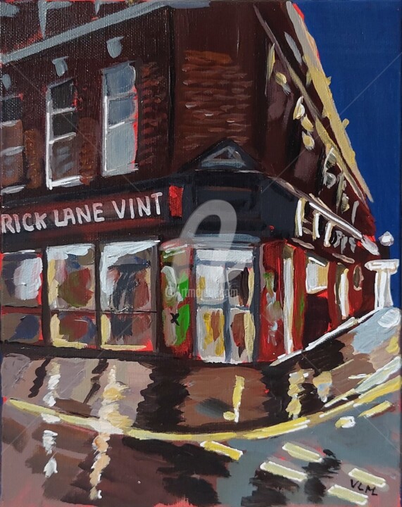 Painting titled "Brick lane vintage" by Valérie Le Meur, Original Artwork, Acrylic Mounted on Wood Stretcher frame