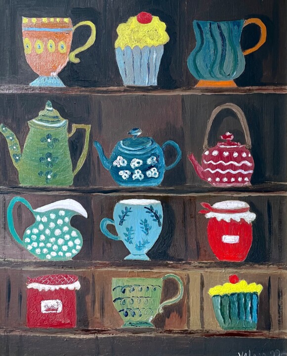 Ζωγραφική με τίτλο "CUP OF TEA" από Valérie Morin, Αυθεντικά έργα τέχνης, Λάδι