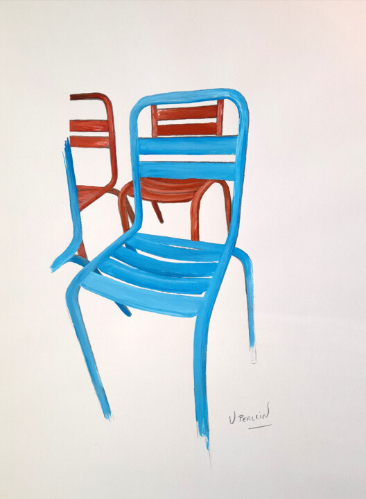 Dibujo titulada "Les chaises" por Valérie Perlein, Obra de arte original, Acrílico