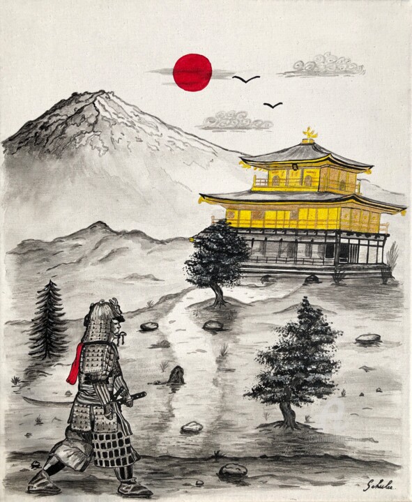 Pintura intitulada "JAPON: Le ronin, le…" por Valérie Schuler, Obras de arte originais, Acrílico Montado em Armação em madei…