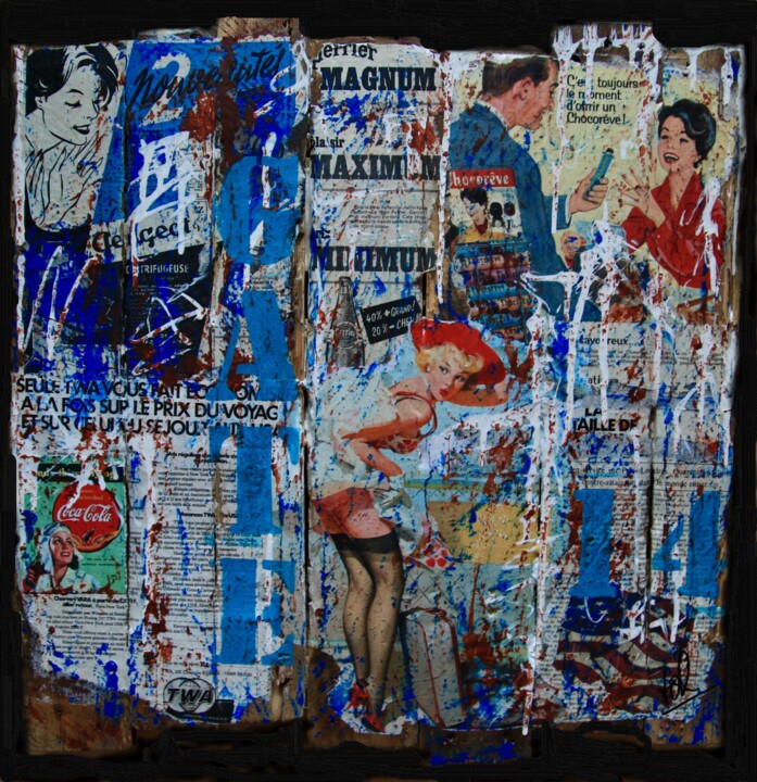 Collages titled "Boarding" by Valérie Weiland (VALpapers), Original Artwork, Collages Mounted on Wood Panel