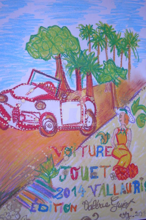 Dibujo titulada "Voiture Jouet" por Valerie Guiot, Obra de arte original, Pastel