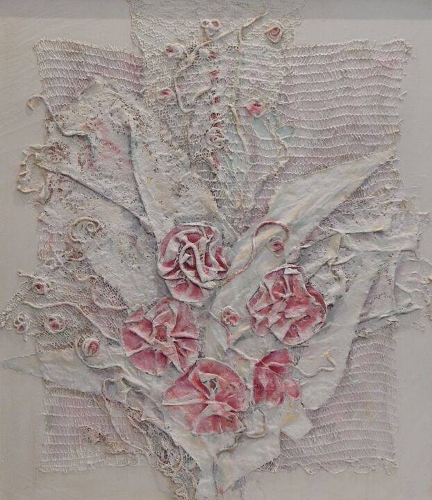 Textile Art titled ""Букет для невесты"" by Valerii Stepanenko, Original Artwork, Acrylic Mounted on Wood Stretcher frame