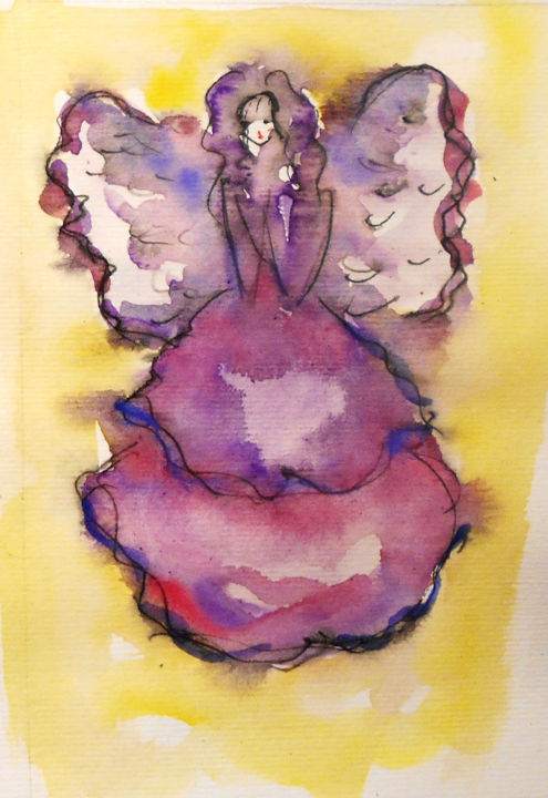 Painting titled "Angel #9" by Kristina Valić, Original Artwork, Watercolor