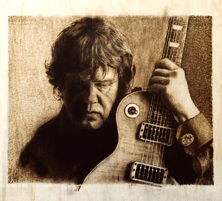 Drawing titled "Gary Moore - wood b…" by Van Ko Tokusha, Original Artwork, Engraving