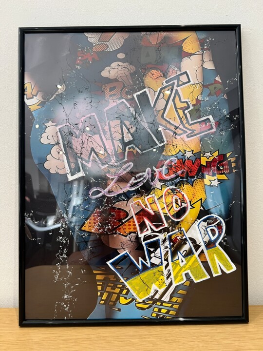 Painting titled "MAKE ART NOT WAR" by Vanessa Fodera, Original Artwork, Ink Mounted on Cardboard