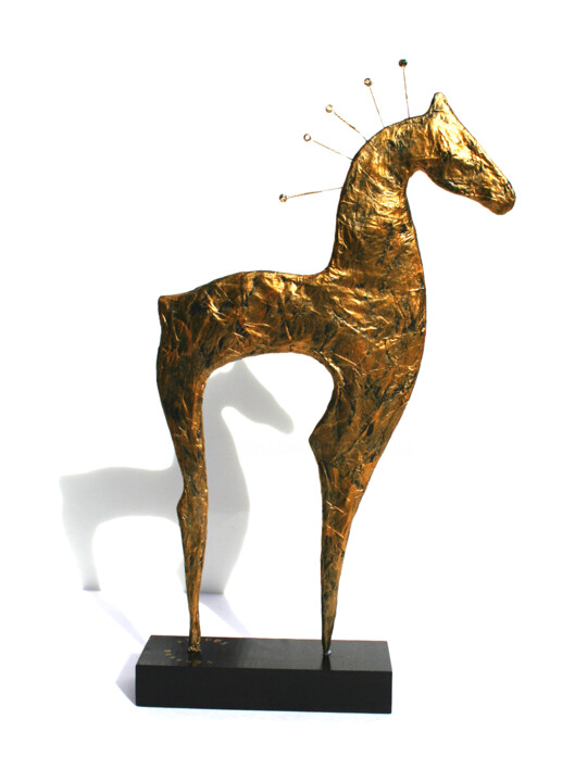 Rzeźba zatytułowany „Cheval doré avec co…” autorstwa Vanessa Renoux, Oryginalna praca, Papier