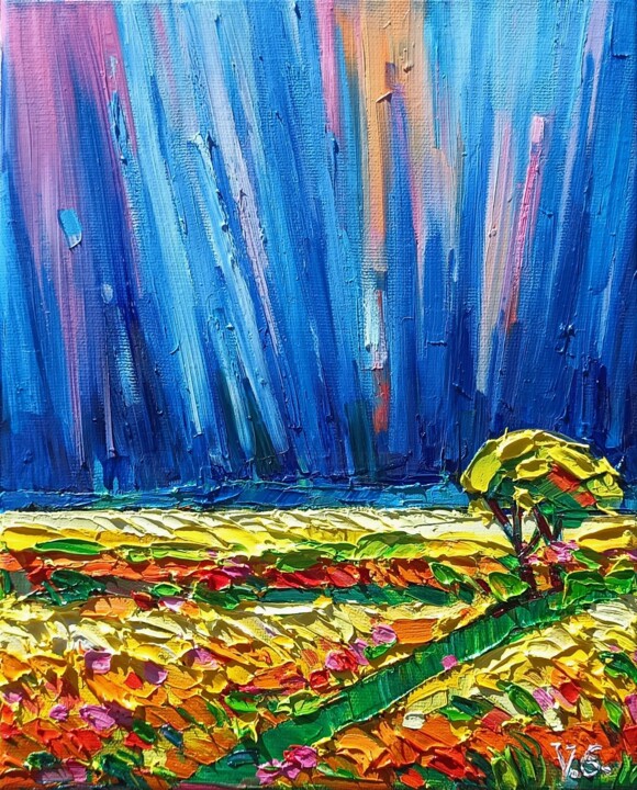 제목이 "Rainy day"인 미술작품 Vanya Georgieva로, 원작, 기름 나무 들것 프레임에 장착됨