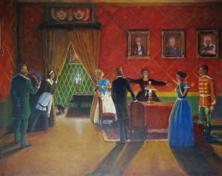 Pittura intitolato "Спиритический сеанс…" da Vasily Nikolaevich Zhdanov, Opera d'arte originale, Olio