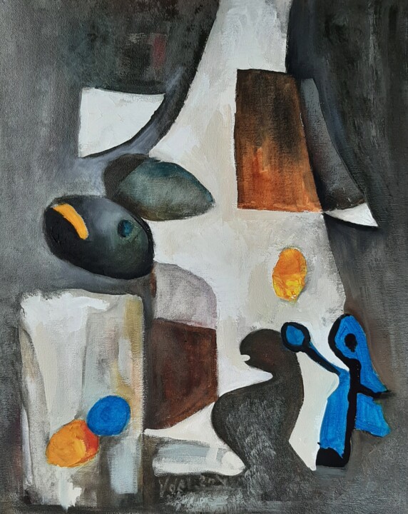 Painting titled "Conversation with J…" by Vasko Delev, Original Artwork, Oil Mounted on Wood Stretcher frame