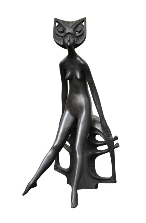 Escultura titulada "Cat Woman" por Vasyl Olashyn, Obra de arte original, Bronce
