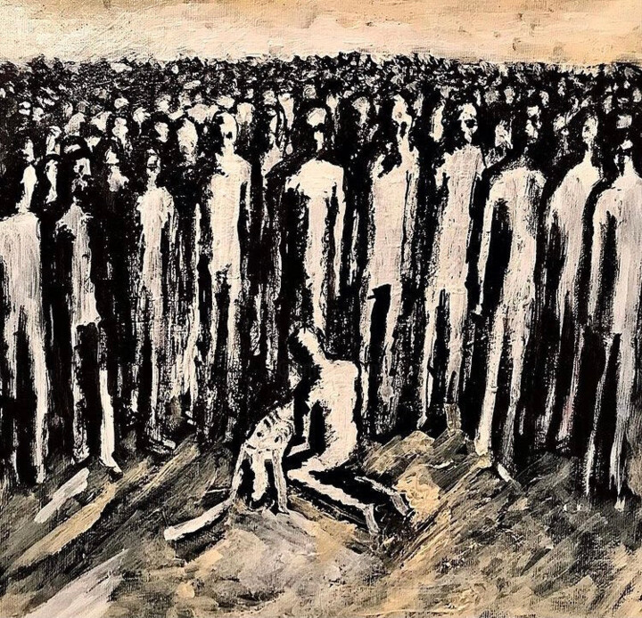 Malerei mit dem Titel "Death and spectators" von Vaxo Lang, Original-Kunstwerk, Acryl
