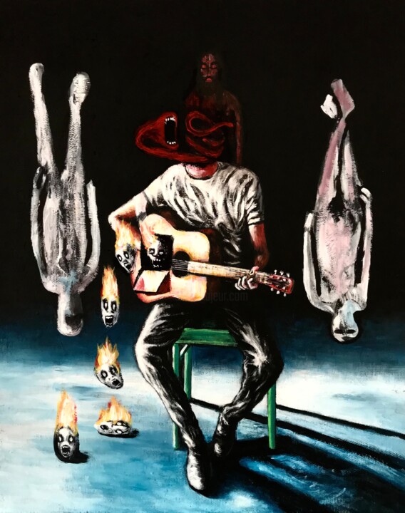 Painting titled "The musician" by Vaxo Lang, Original Artwork, Acrylic