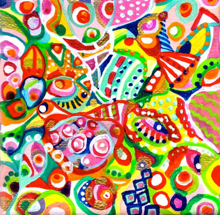 "Mini. Colorful abst…" başlıklı Tablo Veera Zukova tarafından, Orijinal sanat, Akrilik Ahşap Sedye çerçevesi üzerine monte e…
