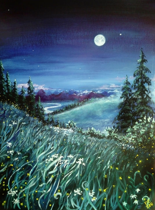 绘画 标题为“Fireflies And Night…” 由Tatyana Knyazeva, 原创艺术品, 彩画
