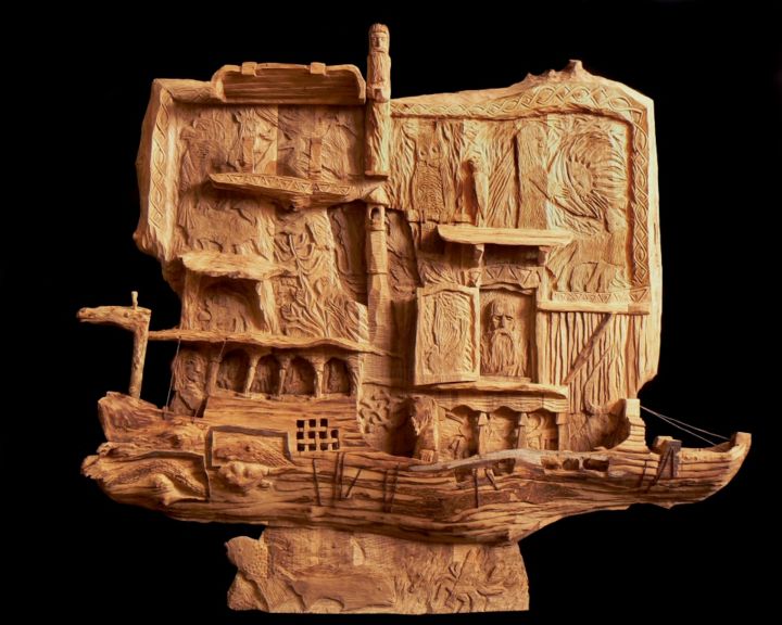 Sculpture titled "Noah /  120x102, wa…" by Georgi Veniaminov, Original Artwork, Wood