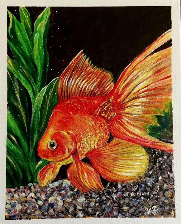 Malarstwo zatytułowany „Золотая рыбка” autorstwa Vera Filatova, Oryginalna praca, Akryl