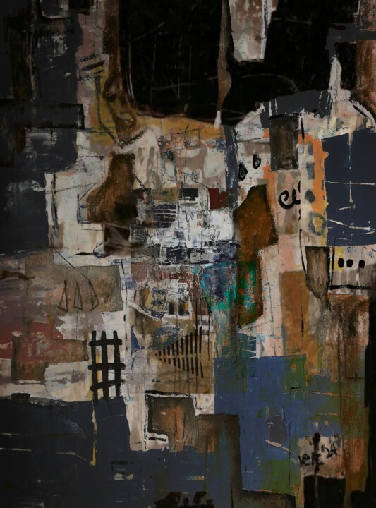 Painting titled "Contemporary Rustic…" by Vercmagnus - The Leather Collage Master, Original Artwork, Acrylic