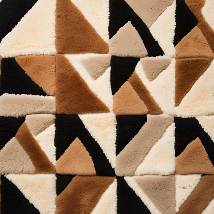 Textile Art titled "Fluffy Geometric Co…" by Vercmagnus - The Leather Collage Master, Original Artwork, Collages