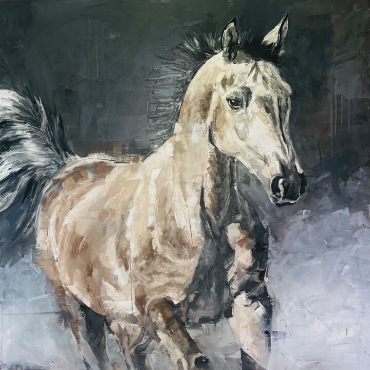 Картина под названием "Gulli cheval au gal…" - Véro Blaise, Подлинное произведение искусства, Масло Установлен на Деревянная…
