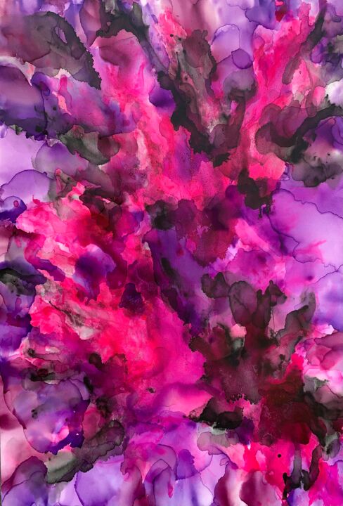 Malerei mit dem Titel "Violet Flame 13" von Veronica Vilsan, Original-Kunstwerk, Acryl Auf Keilrahmen aus Holz montiert