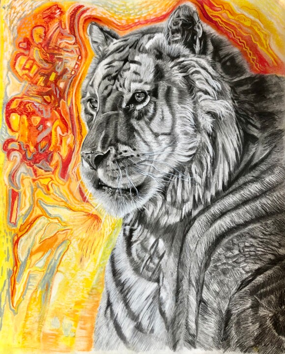 Painting titled "The Eye of the Tige…" by Veronika Primas, Original Artwork, Graphite