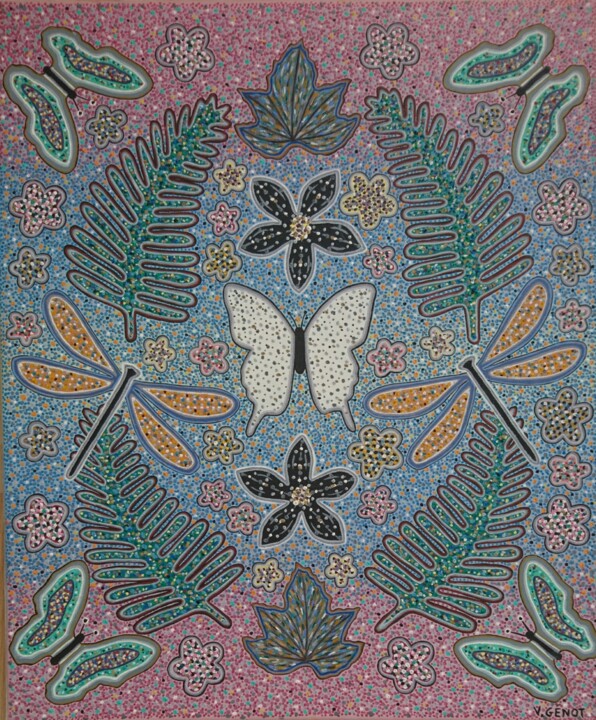 Malerei mit dem Titel "Papillon blanc" von Véronique Génot, Original-Kunstwerk, Öl