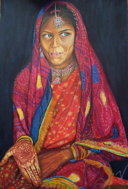 "Jeune indienne" başlıklı Resim Véronique Pophillat tarafından, Orijinal sanat, Kalem